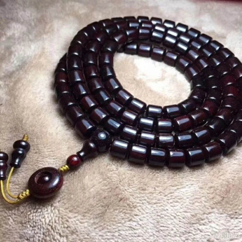 Guaranteed Indian Rosewood Bracelet with 108 Beads, Old Material, Oil Content, High Pendant Value, Barrel Bead Brace