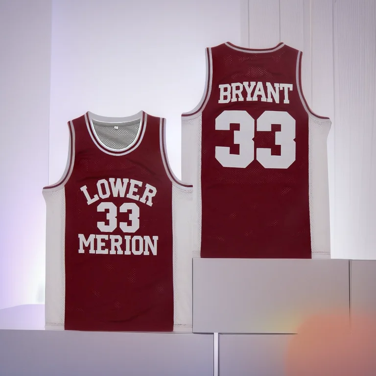 Basketball jerseys high school Lower Merion 33 Bryant jersey Sewing embroidery Cheap High Quality Outdoor sportswear Red 2024