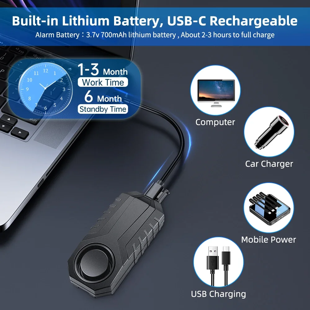 113dB Bicycle Alarm USB Charge Anti Theft Motorcycle Electric Bike Alarm Wireless Remote Control Security Sensor