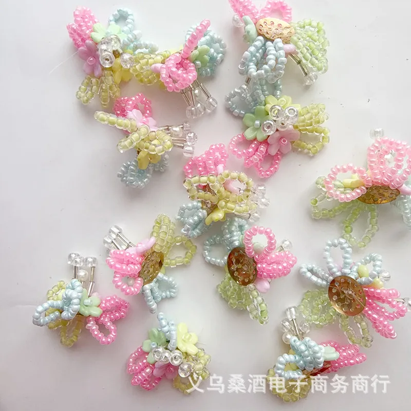 Handcrafted Ambient Tiny Beaded Butterfly Blossom Shoe Clips for Clogs Simple Embellishment DIY Beaded Buckle Craft Premium