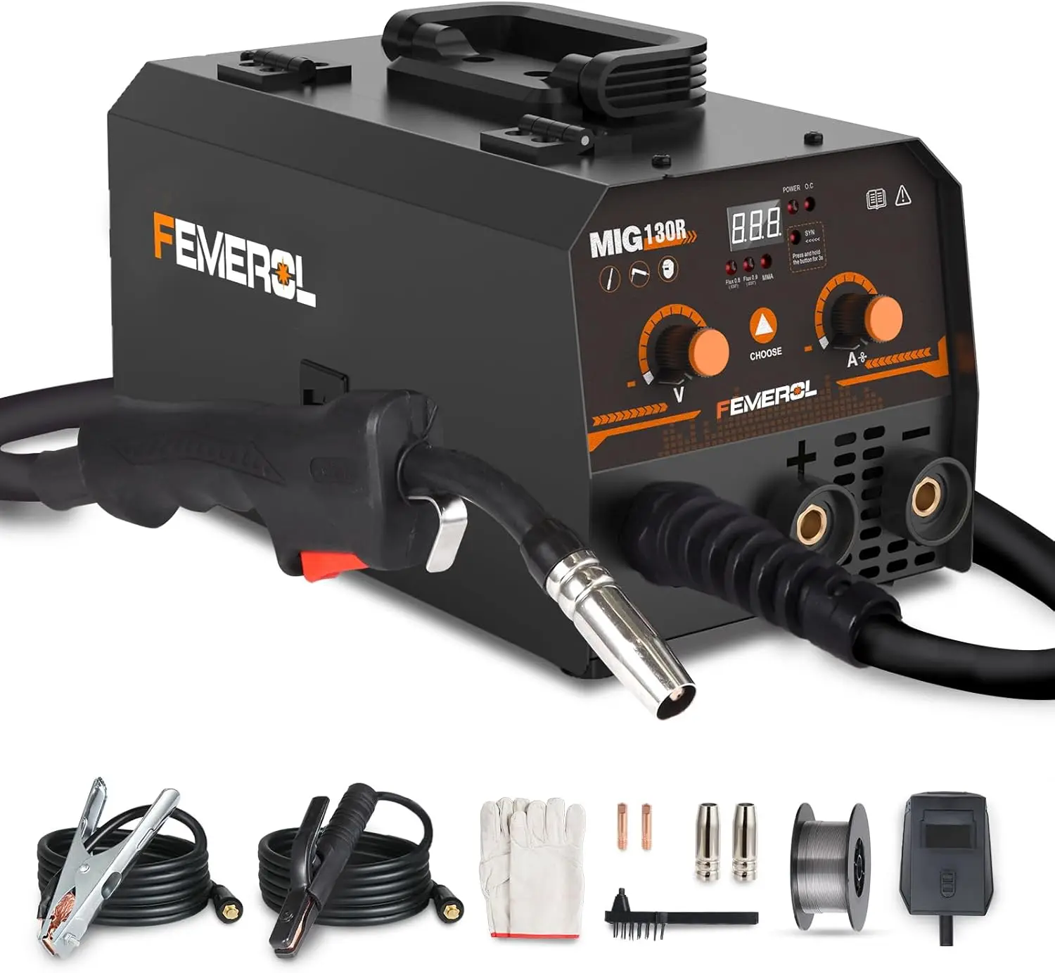 Soldadora MIG/Stick 2 en 1, 130A 110V, Máquina de Soldar sin Gas con Núcleo de Flujo y Control Sinérgico, Soldadora Portátil con Inversor IGBT