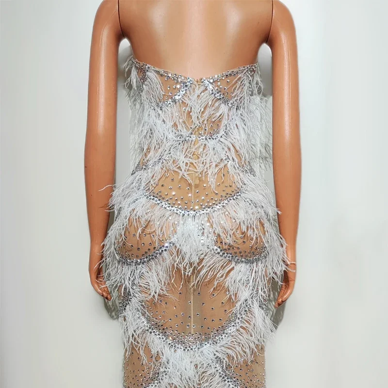 Фестивальные наряды с перьями, женское праздничное платье со стразами, праздничные вечерние костюмы, сценическая одежда
