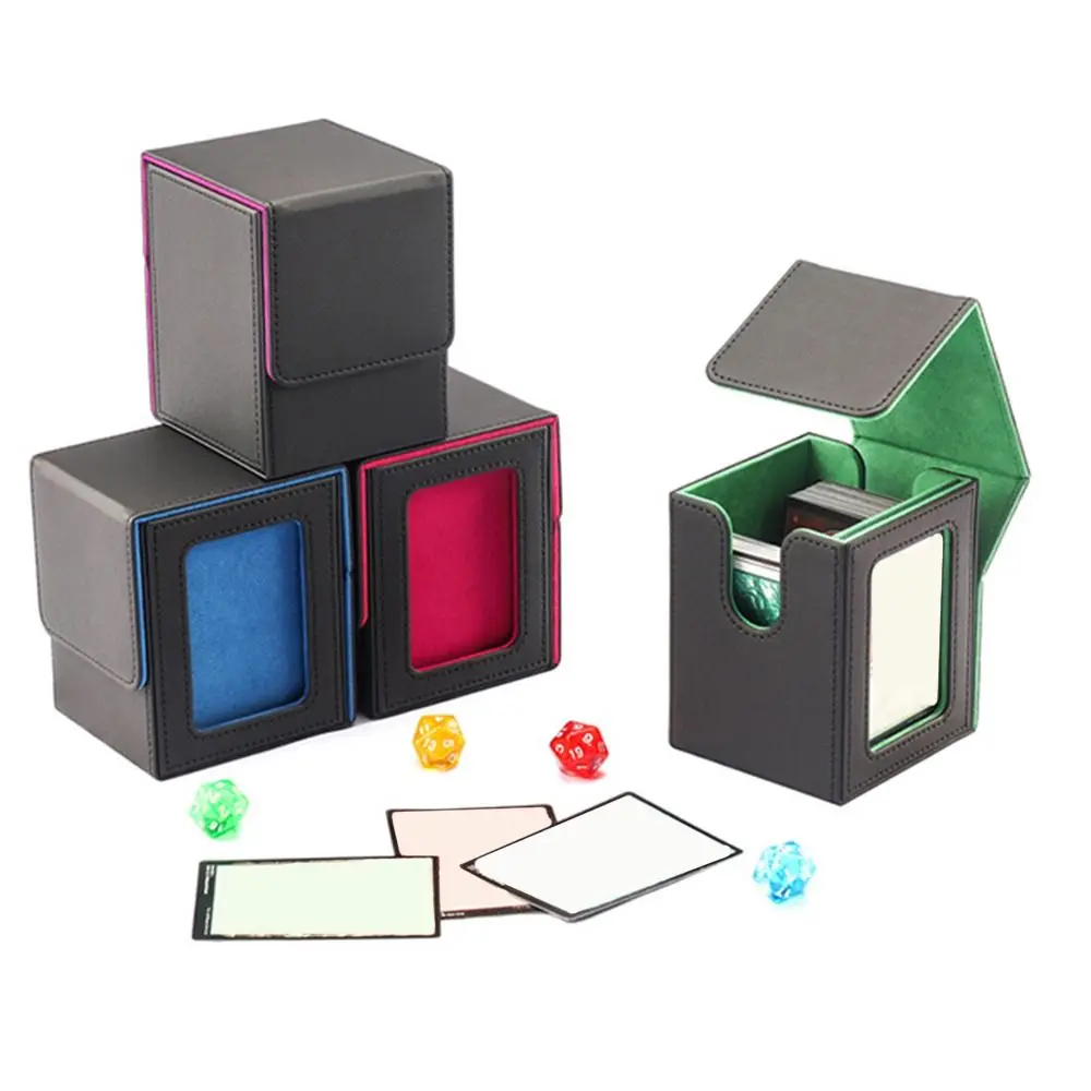 Fashion PU Leather Card Deck Box Flannel With Window Window Collection Box Collection Card Stacking Storage Box