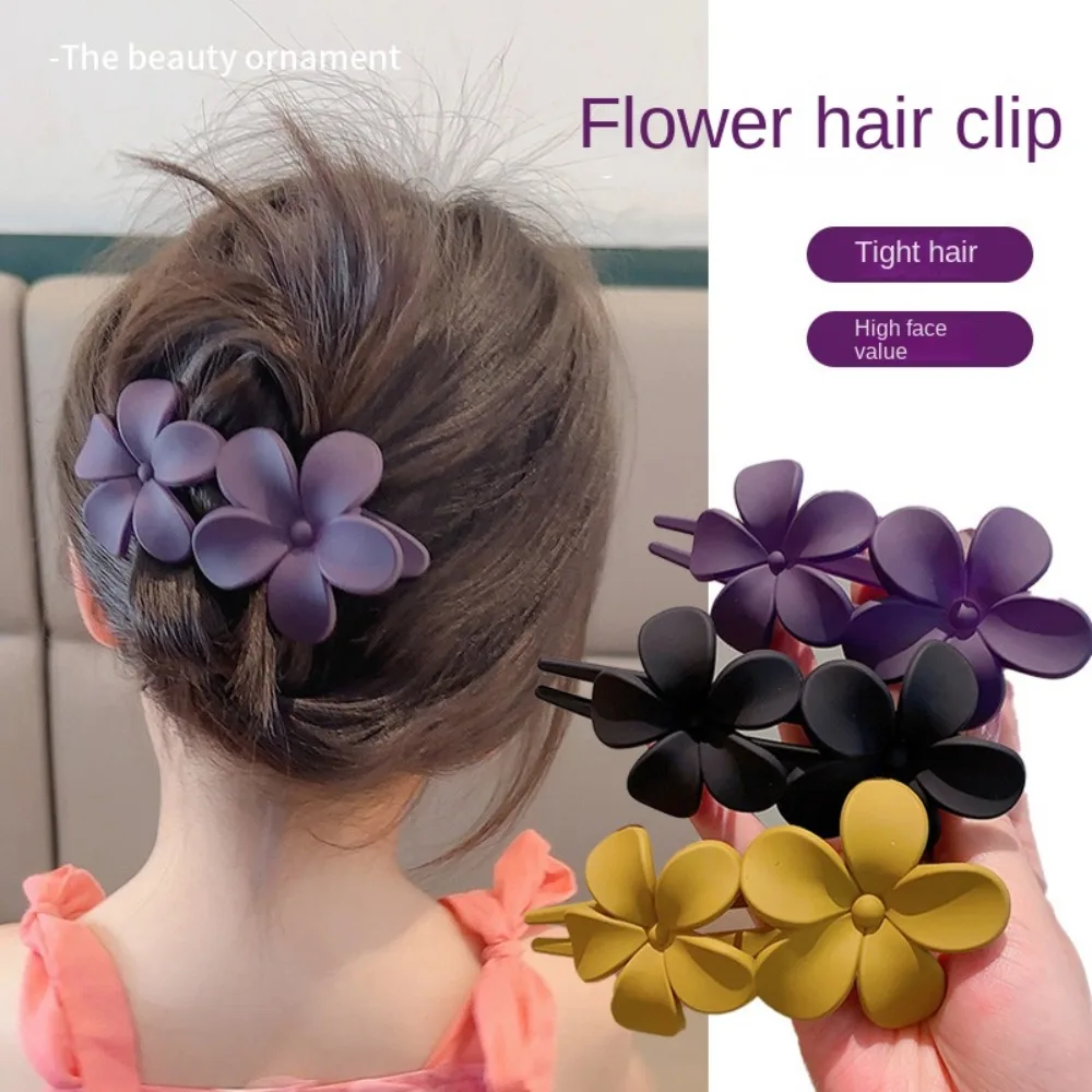 Acrílico Double Flower Hairpin para Mulheres, Ferramentas de Styling Elegantes, Flower Head Clips, Hairclips Monocromáticos, Acessórios para Cabelo, 4PCs