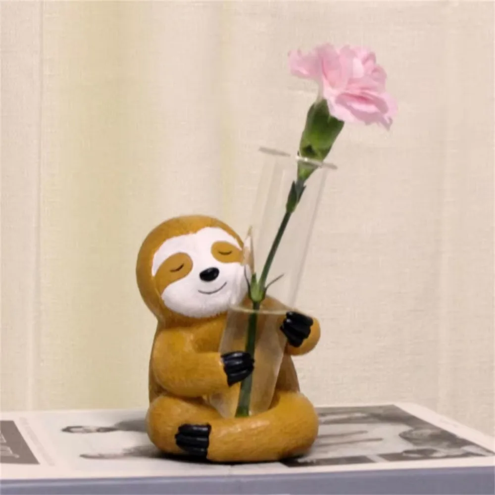 Creative Lightweight Sloth Flower Vase Cute Eye-catching Resin Sloth Sculpture Cartoon Animal Flower Holder Holida Gifts