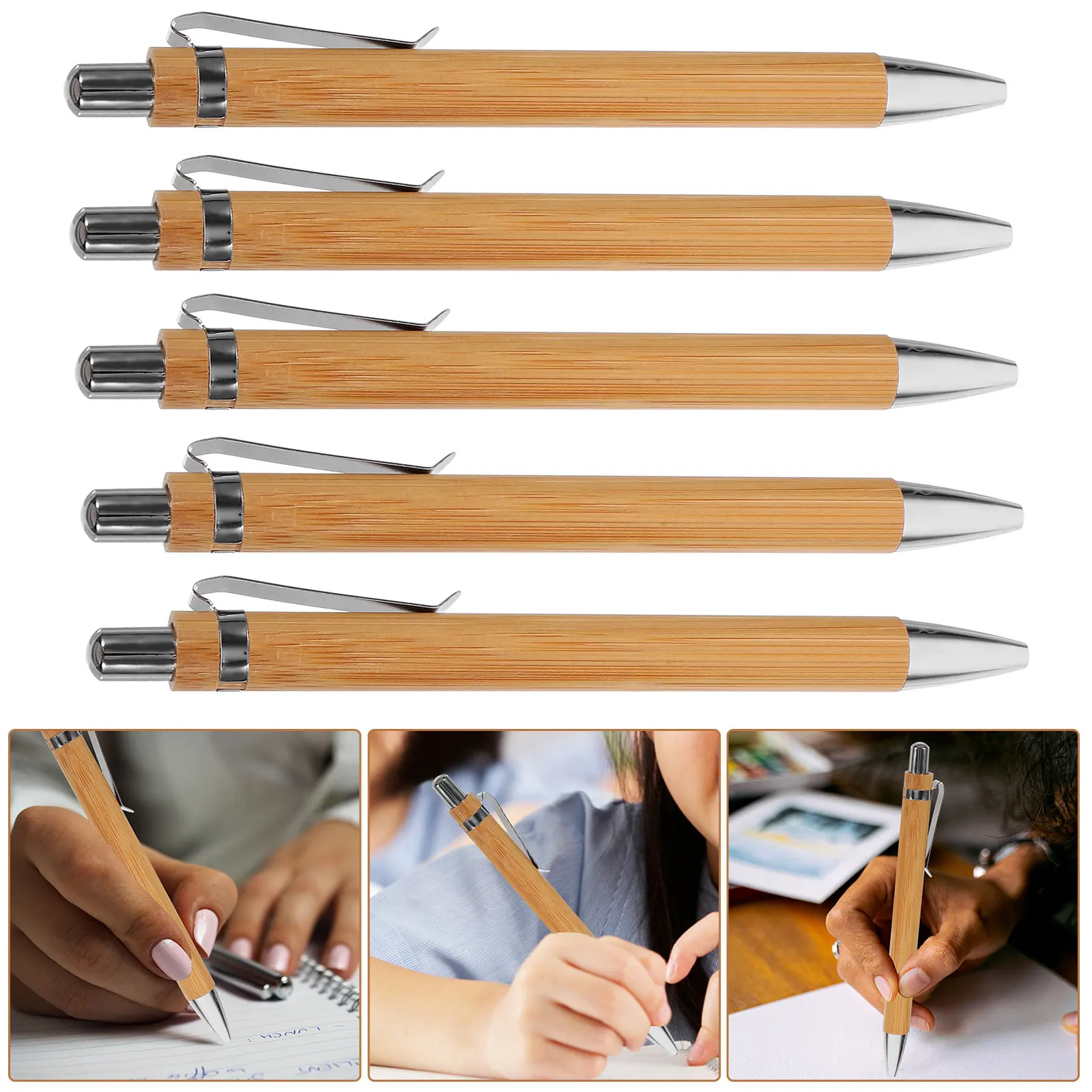 

Стильная бамбуковая шариковая ручка с выдвижным механизмом, 5 шт., идеально подходит для офиса, школы, бизнеса и повседневного использования.