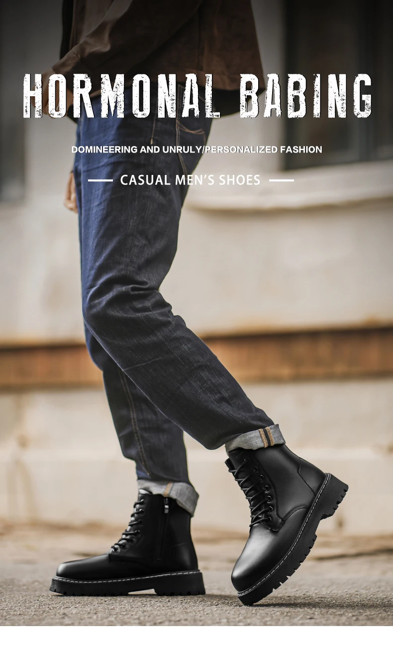 Herren-High-Top-Stiefel, Herrenschuhe, mittelhohe Schaftform, bequemes Innenfutter, modisches Obermaterial, guter Halt, große Größen, geeignet für den Innenbereich. – Detail 1