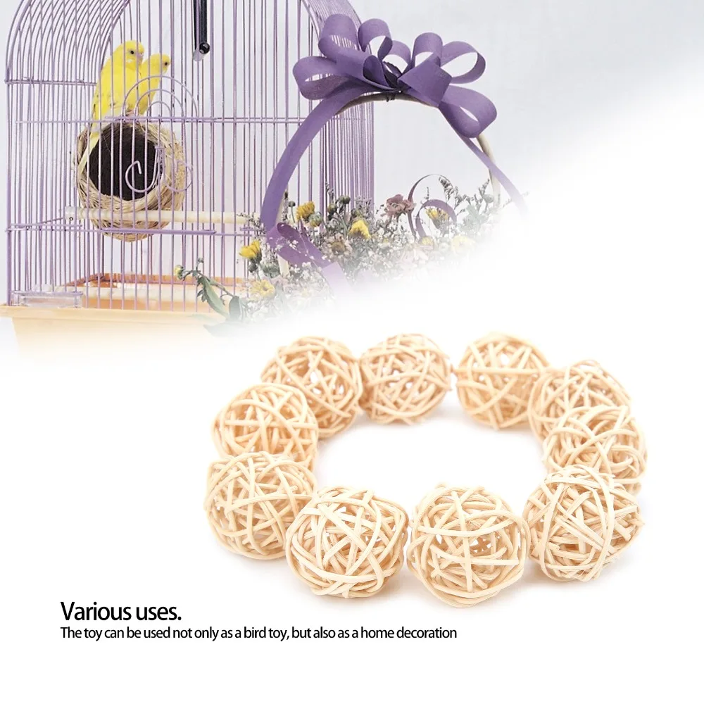 10PCS Hand Woven Rattan Balls Original Color 3CM Diameter Bird Wicker Balls Natural Rattan Safe Material Parakeet Chewing