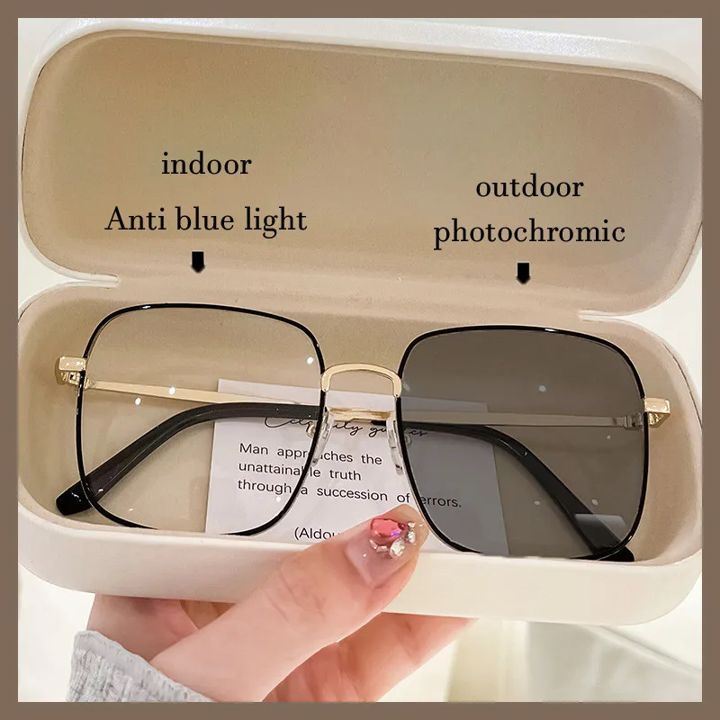 New Fashion Oversized Square Sunglasses Men Computer Game Woman Chameleon Lens Eyeglasses Luxury Women Anti Blue Light Glasses