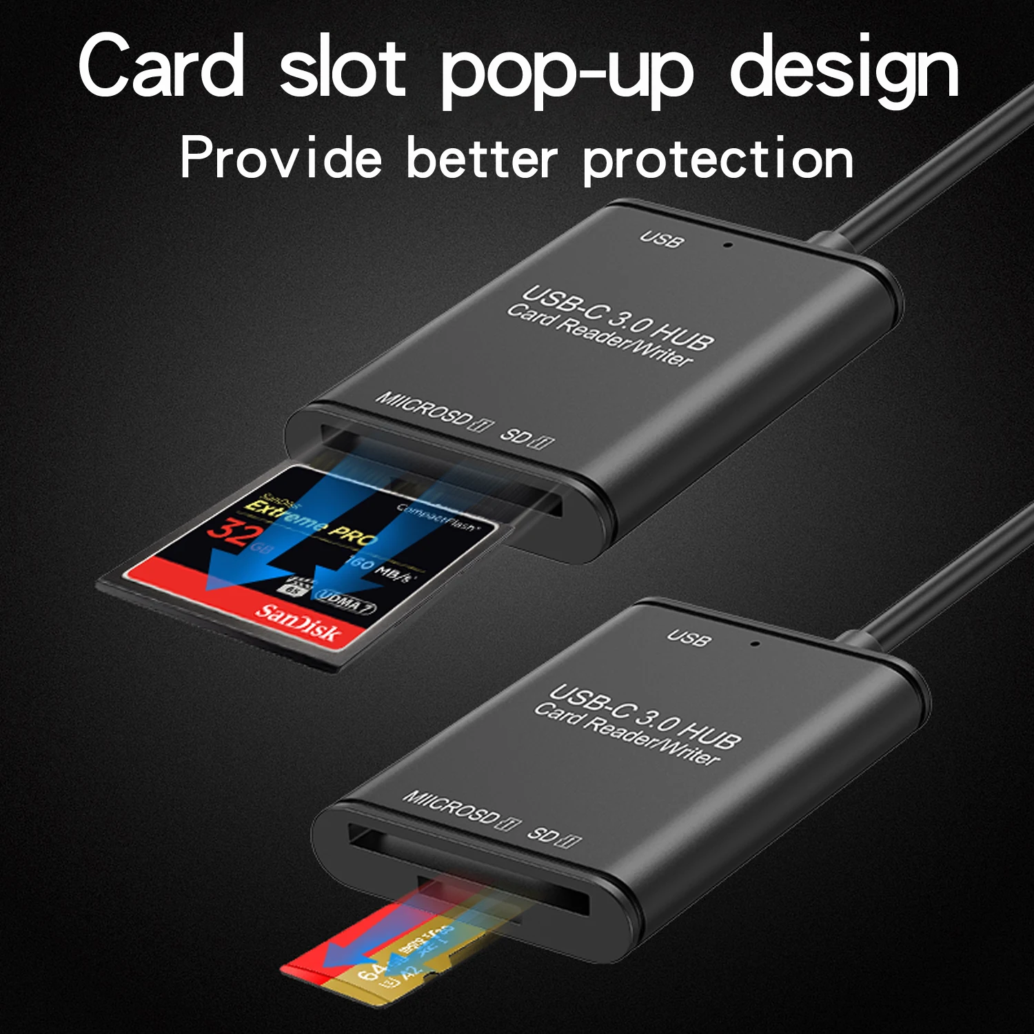 Pembaca Kartu SD/TF OTG USB3.0 Tipe C untuk Ponsel Android, Adaptor Kecepatan Tinggi 2-In-1 Mendukung SDXC/SDHC/TF & Transfer Data OTG Seluler