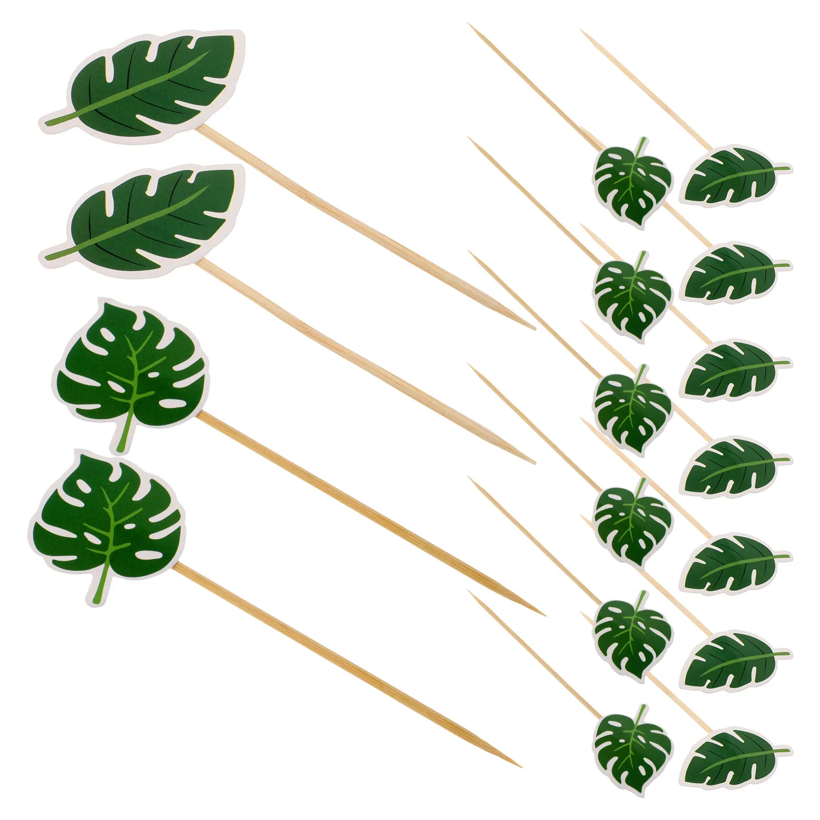 80Pcs Tropical Monstera Leaf Cake Toppers Vibrant Green Plant Leaf Cupcake Picks Hawaii Luau Jungle Themed Birthday Wedding