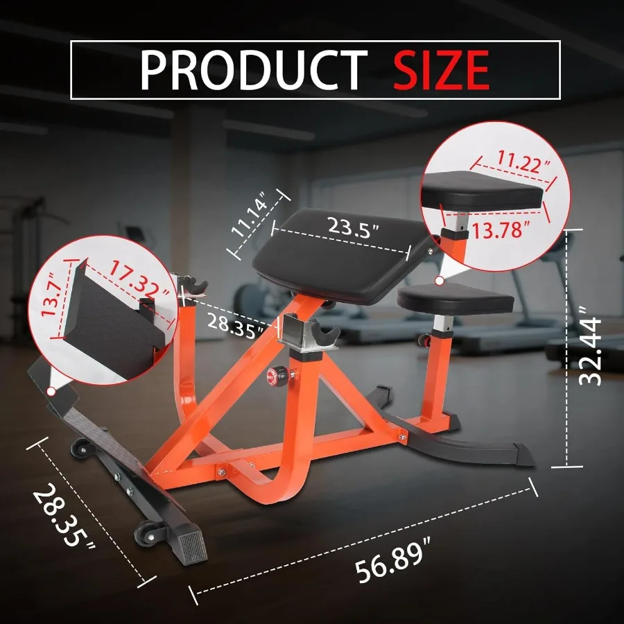 Регулируемая машина для снятия сгибания рук для тренировок бицепсов, сидящая скамья для домашнего спортзала, грузоподъемность 440 фунтов (оранжевый)