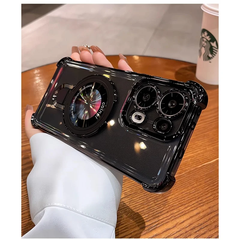 

For Oneplus 13T Case Magnetic Holder Luxury Plating Airbag Soft Silicone Transparent Camera Protection Shockproof Back Cover