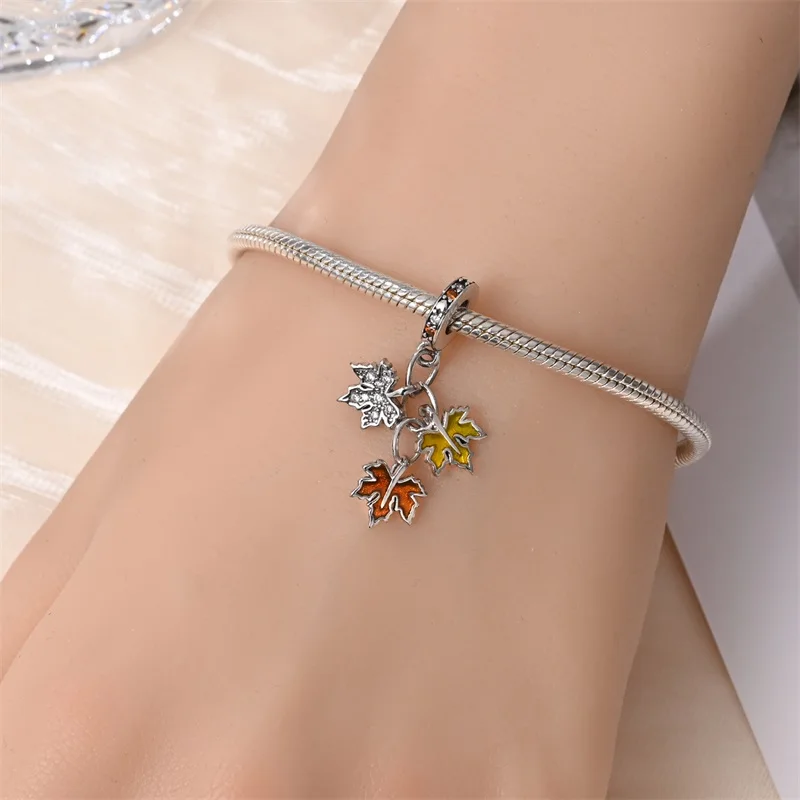 Herbstserie aus 925er-Sterlingsilber, braune Ahornblätter, Vogelscheuche, Eichhörnchen, Kürbis-Charms, Perlen, passend für Pandach-Armbänder, DIY-Schmuck – Detail 8