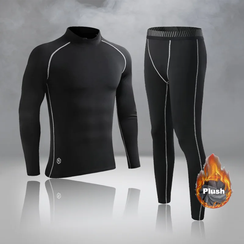 Men Boys Thermal Underwear Warm First Layer Sports Compression Fleece Rashgard Quick Dry Plush Skin Kids Long Johns Jogging Suit