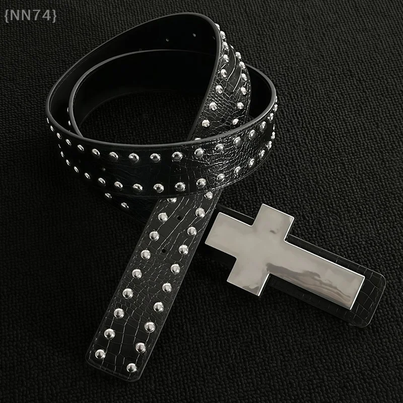 【nn74】cinto-de-metal-com-padrao-rachado-e-tachas-acessorio-de-roupa-estilo-gotico-punk-subcultural【w4】