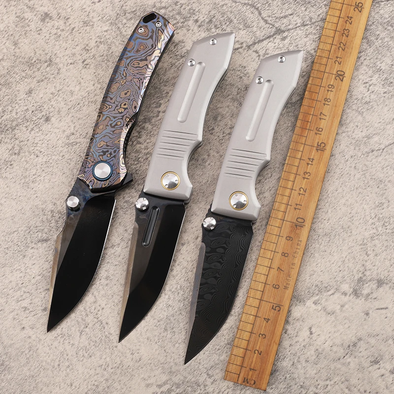 

Складной карманный нож VG10+Damascus с титановой рукоятью для активного отдыха, выживания, тактических задач, сбора фруктов и повседневного использования (EDC)