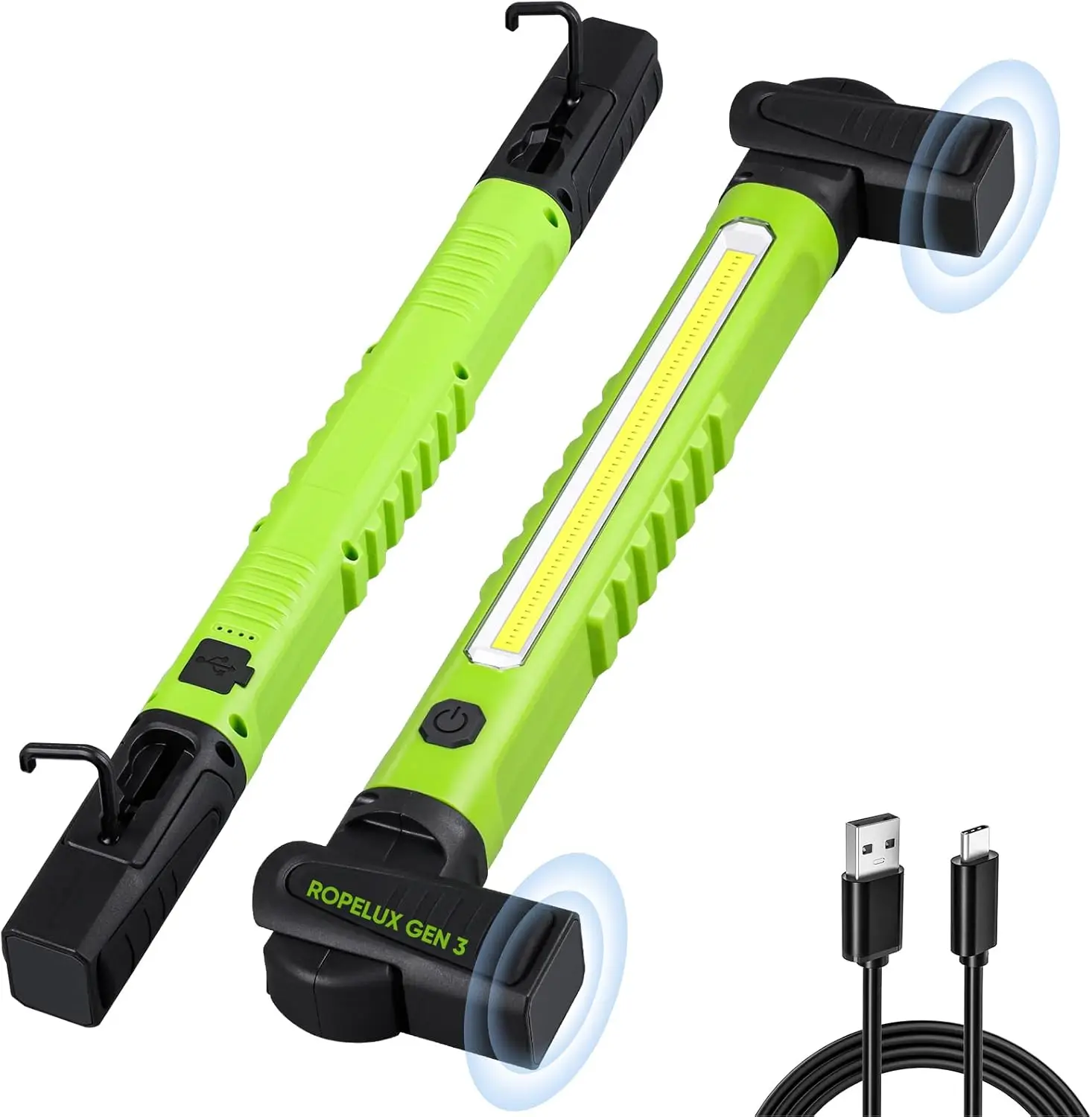 

3200LM Ultra Bright Rechargeable Magnetic Work Light with Hooks, 6000mAh Battery, Portable for Car Repair & Inspection, 2Pcs