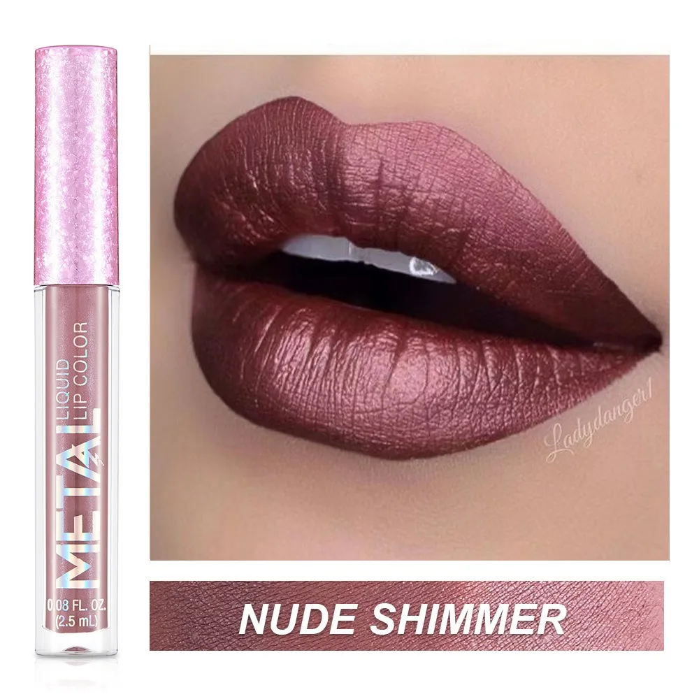 Langdurige Metallic Matte Vloeibare Lippenstift Matte Shimmer Glitter Waterdichte Niet-Vervagende Lippenstift Anti-Stick Cup Materiaal Veiligheid