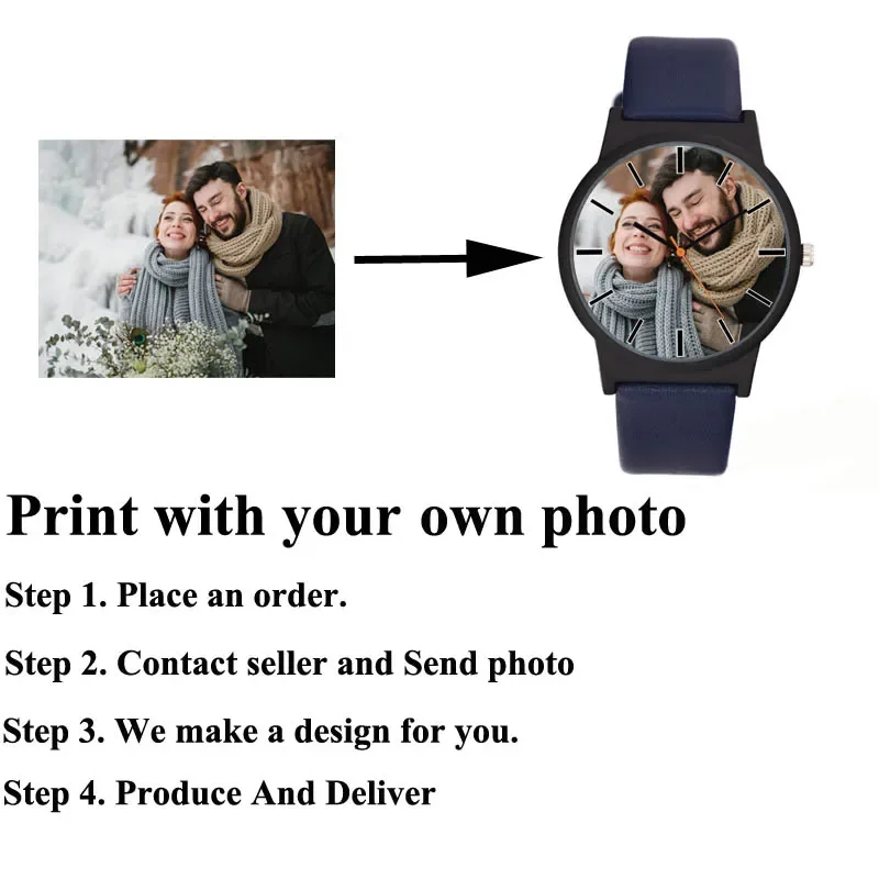 Lovers Leather Watch com sua própria imagem, mostrador de relógio personalizado, relógio criativo, moda casual, adequado para homens e mulheres, DIY, A3307