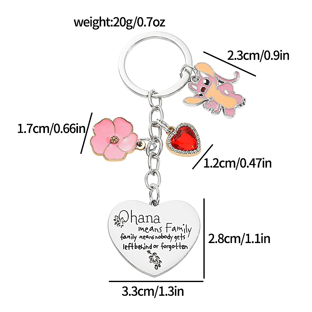 Disney Anime Figure Lilo & Stitch Keychain Metal Heart Angel Keyring For Friends Birthday Jewellery Gift