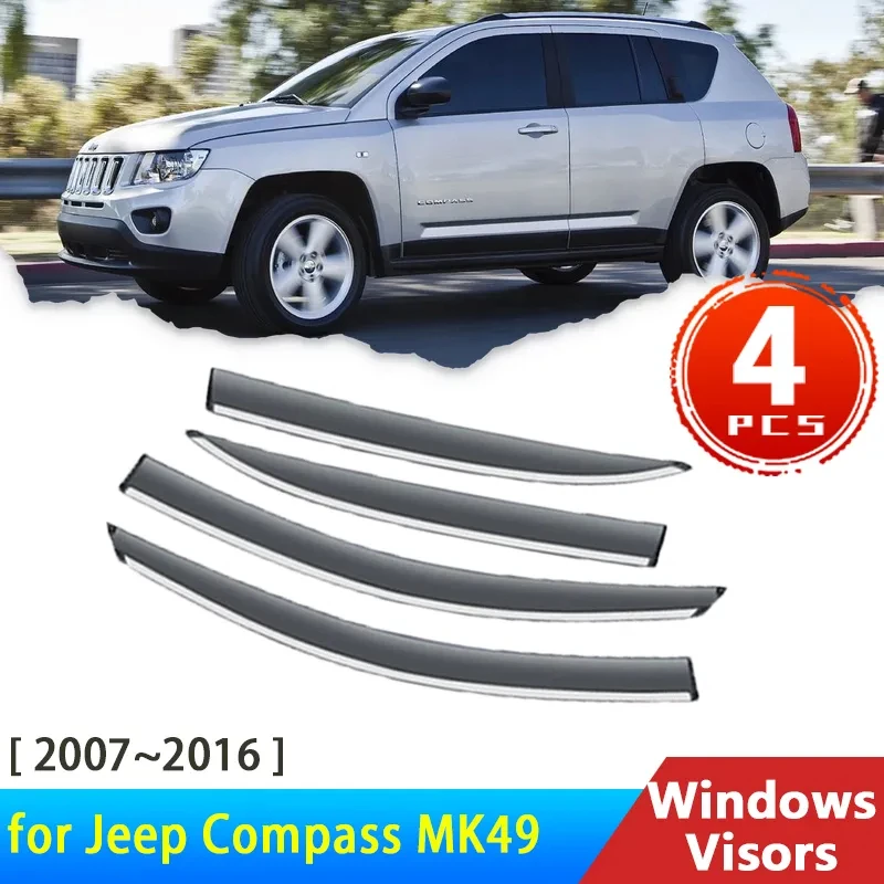 

Дефлекторы для Jeep Compass MK49 1 I 2007 ~ 2016 2015 Аксессуары для боковых окон автомобиля козырек от дождя бровей Grand солнцезащитный козырек лобовое стекло