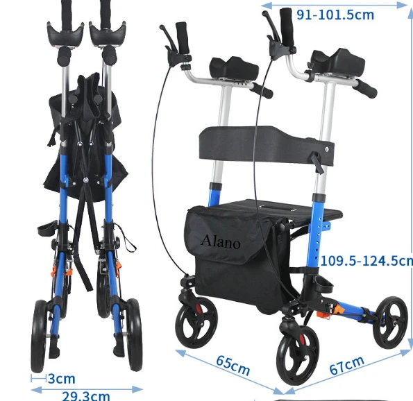 4 Wheels  Upright Walker Stand Up Folding Rollator Seat Padded Armrest Alano