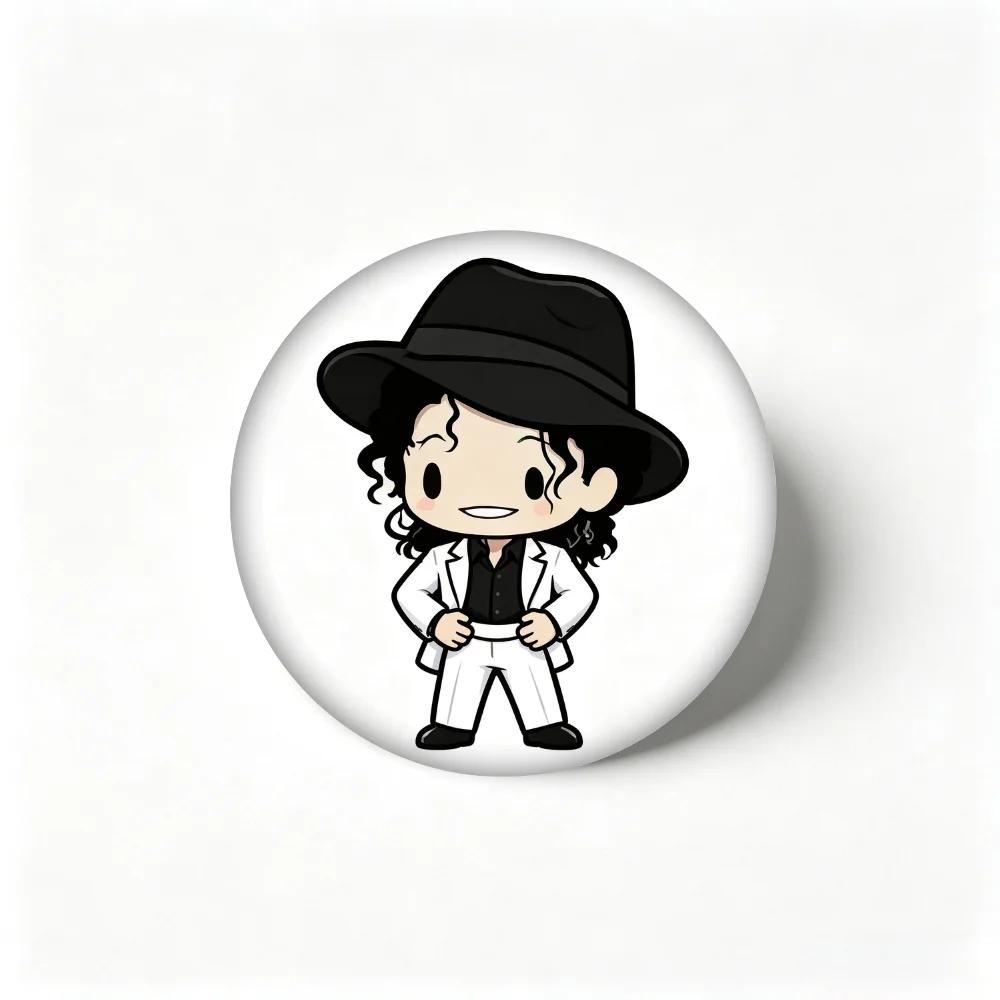 Handmade Creative Brooch Pin 58mm Tinplate Badge, Michael Jackson Chibi Cartoon Lapel Pin, Clothing Gift Accessory