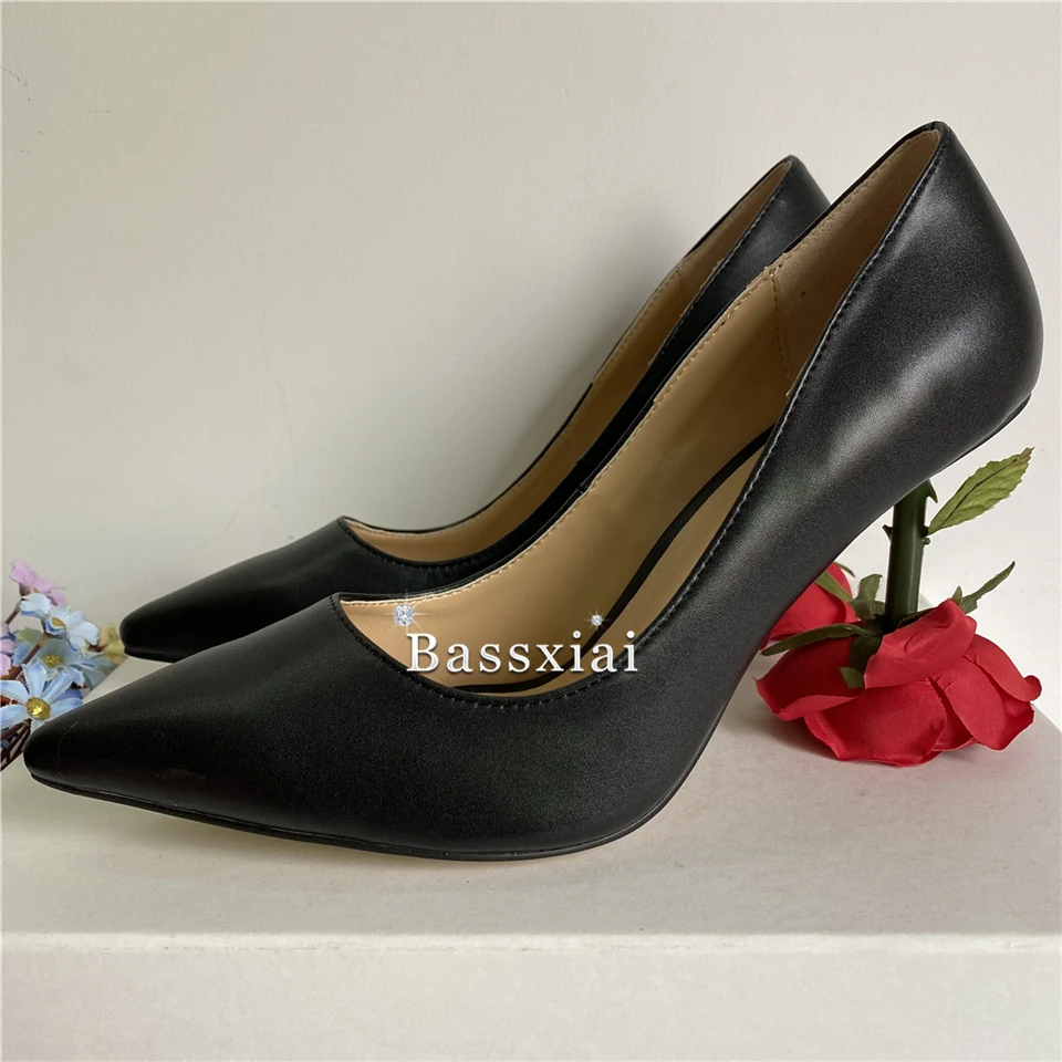 Individual Rose Flower Heel Women Pumps Genuine Leather Sexy Pointed Toe Slim Dress Shoes For Girls Spring Autumn