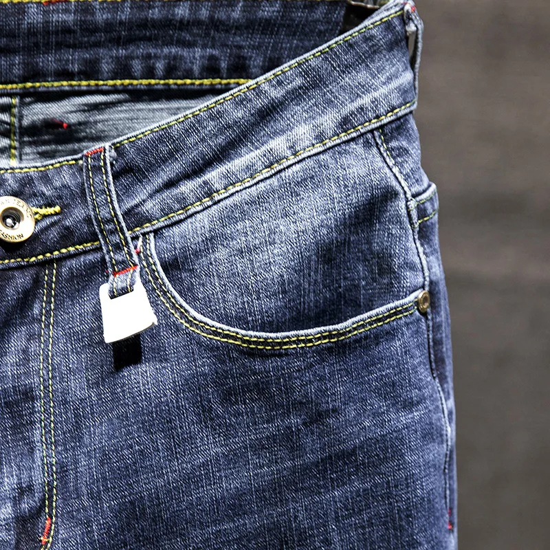 2025 verão estilo coreano masculino estiramento azul jeans simples moda elasticidade calças finas em linha reta calças casuais masculinas