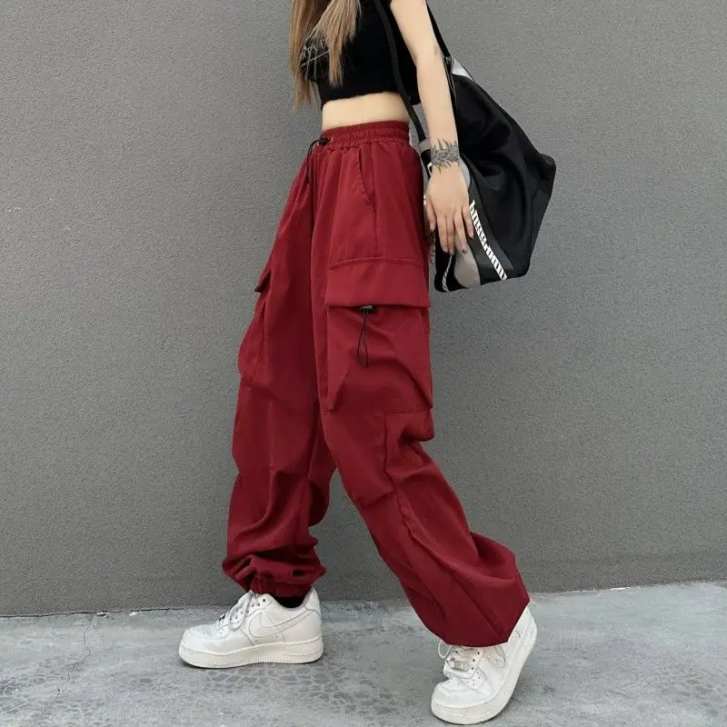 Y2K 여성 스트리트웨어 카고 바지, 한국 하라주쿠 캐주얼, 단색 헐렁한 스트레이트 바지, 와이드 레그 포켓, 조깅 바지 패션