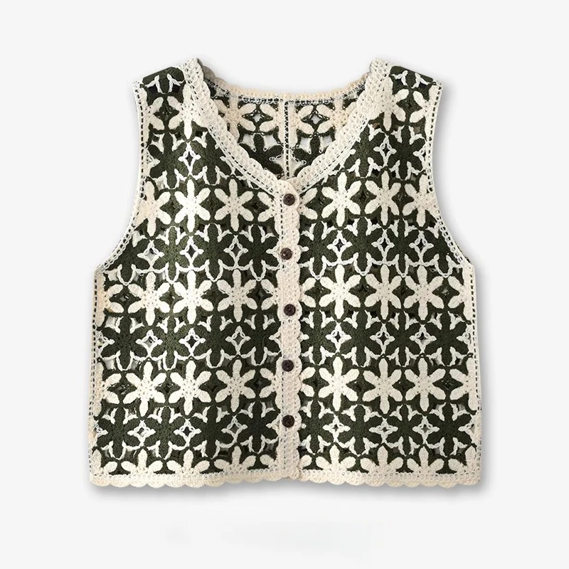 

Crochet Vest for Women Openwork Button Down Sleeveless Jacket Sweater Vest Knit Waistcoat Top Teen-girl Summer Boho Outfit