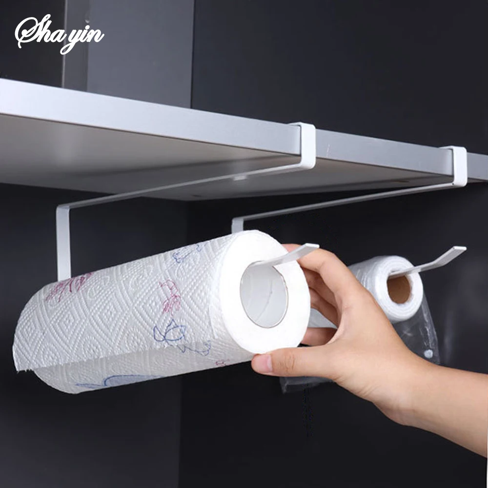 Suporte de Parede para Papel Toalha de Cozinha Sem Furos, Gancho de Ferro para Armazenamento de Guardanapos
