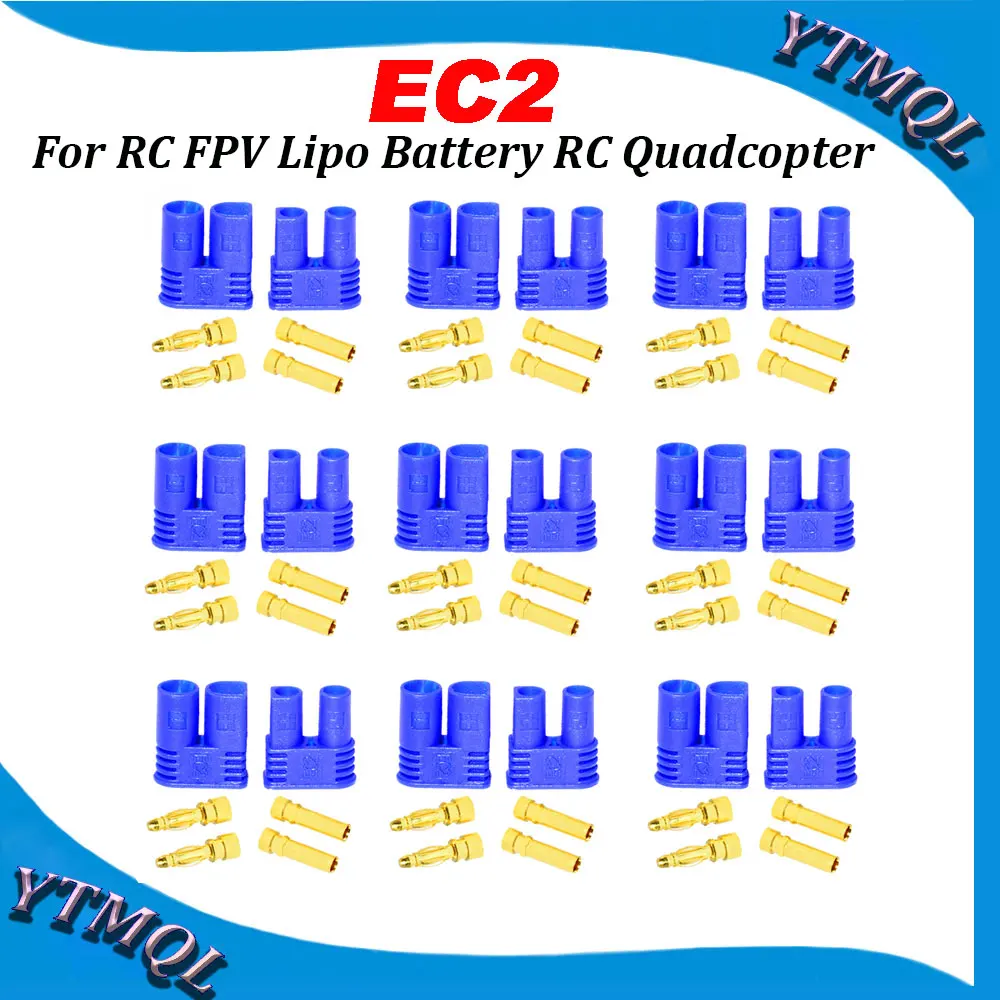 10-100Pcs  EC2 Male Female Bullet Connector Plug the Upgrade For RC FPV Lipo Battery RC Quadcopter