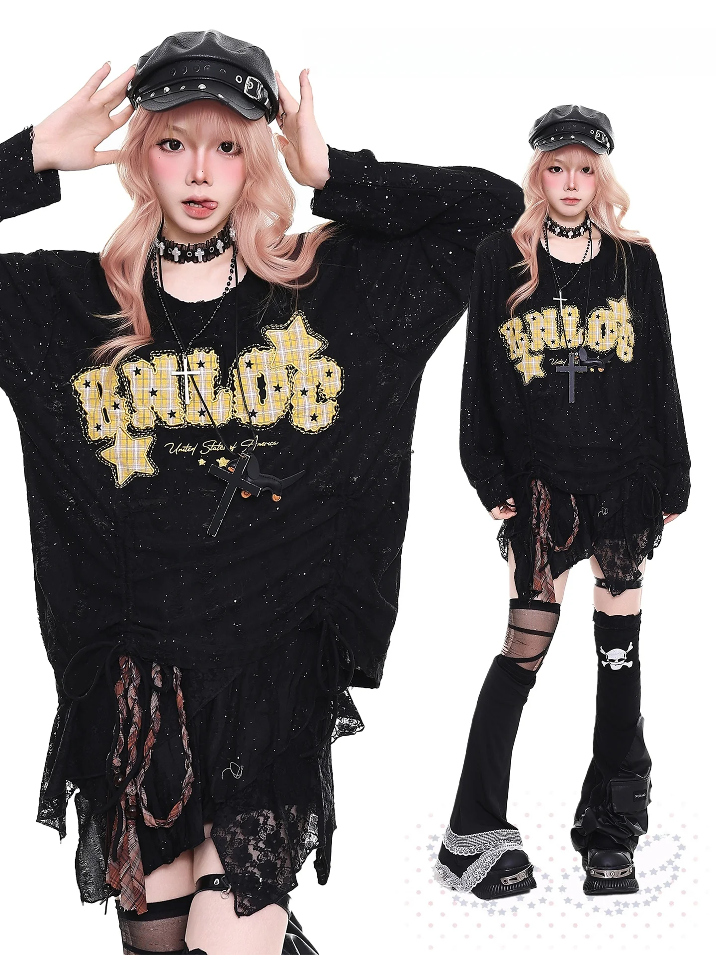 

Женская свободная футболка с длинным рукавом YO-Designed Orange Marmalade, весенняя новинка, с вышивкой и пэчворком, утягивающий эффект