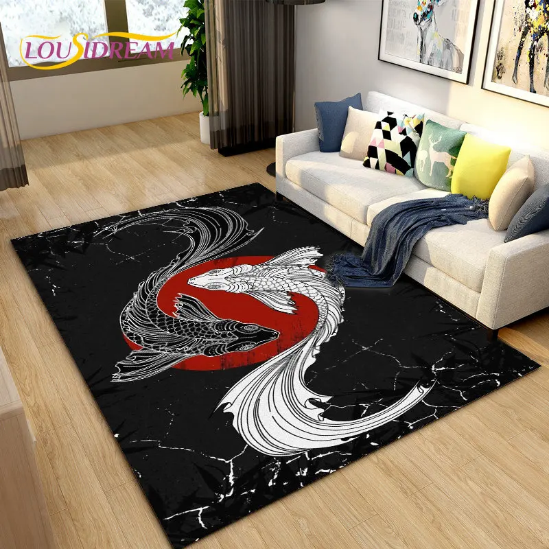 Nordic Luxury 3D Fish Carp Area Rug Large,Carpet Rug for Living Room Bedroom Sofa Decoration,Kitchen Doormat Non-slip Floor Mat