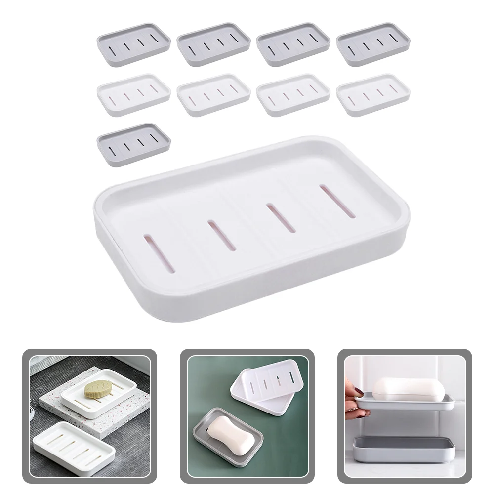 10 Pcs Simple Double-layer Drain Soap Dish Storage Box 10pcs (white 5 + Gray 5) Hygienic Holder Decorative Shower Abs Small