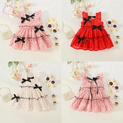 Sweet Baby Girls Polka Dot Sleeveless Bow Dresses Summer Thin Breathable Princess Party Evening Dress Toddler Children's Clothes