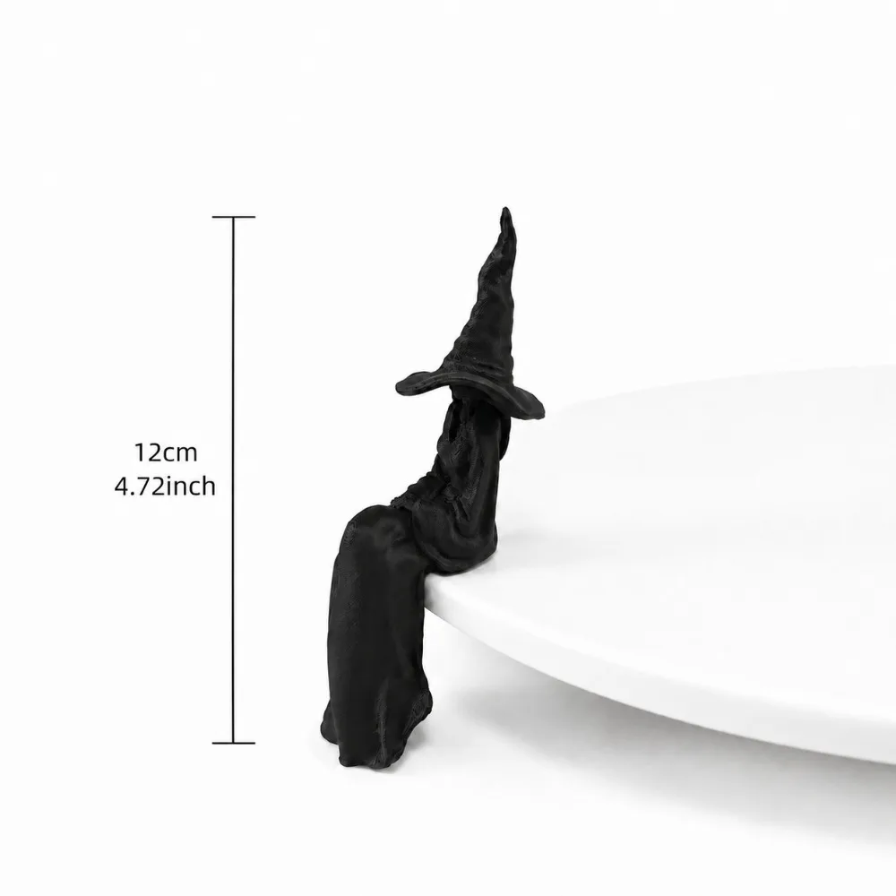 Black Faceless Witch Figurine Retro Sitting Pose Halloween Witch Figurine Plastic 3D Printed Spooky Bookshelf Ornament