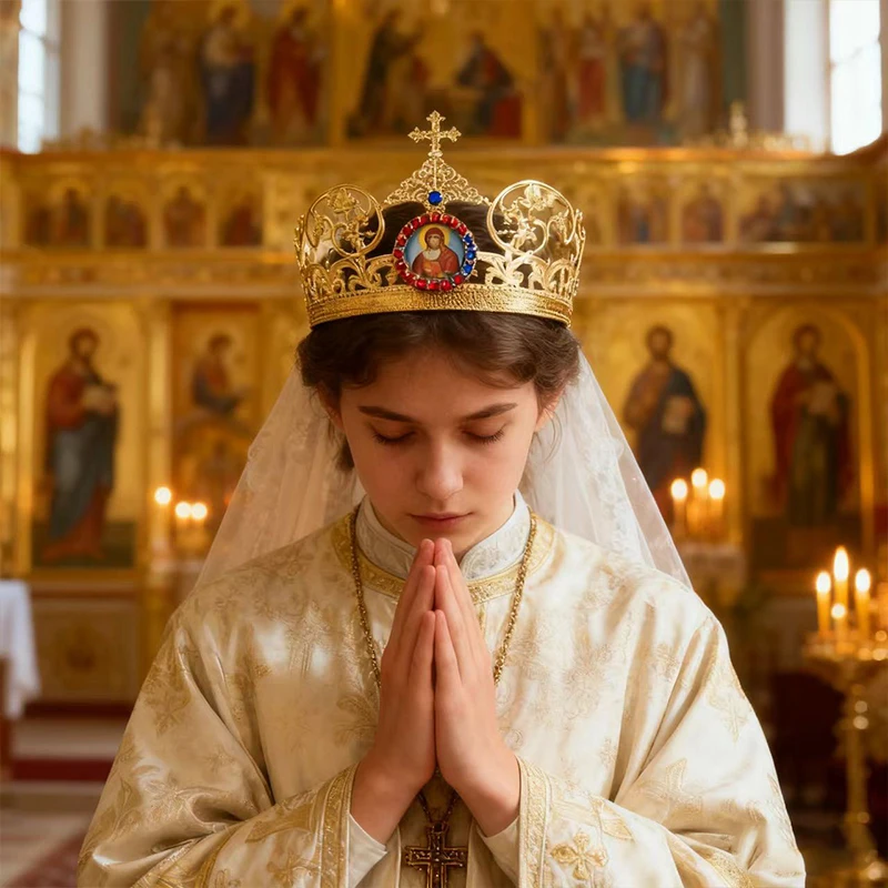Neue orthodoxe Kirchenkrone, Jesus- und Maria-Ikone, Heilige Familie Krone, religiöses Ritual, orthodoxe Kirche, heilige Hochzeit, Ehepaar-Kronen-Set – Detail 10