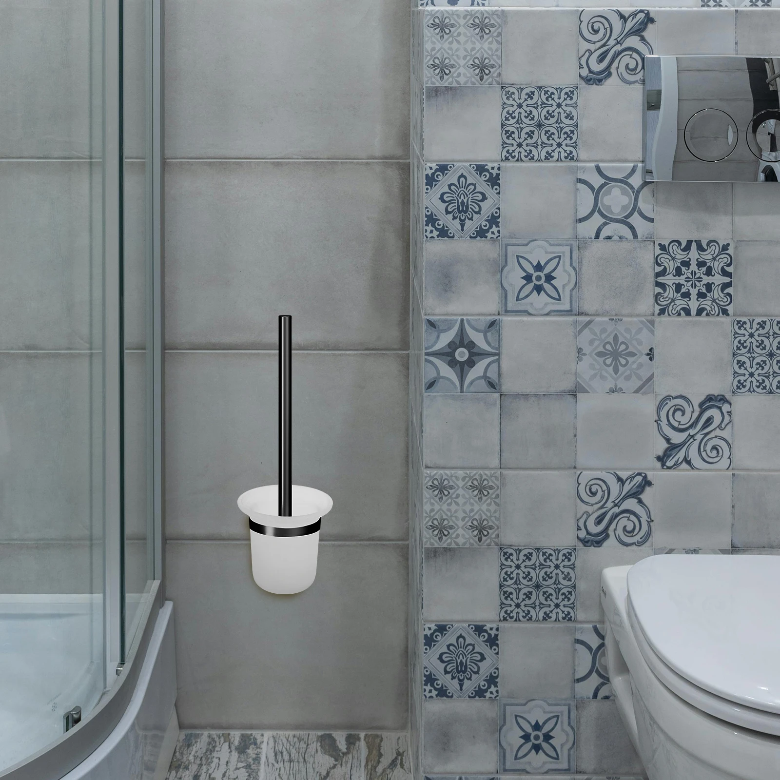 حامل فرشاة المرحاض المثبت على الحائط، كوب زجاجي بلوري، ملحقات ديكور الحمام، رف موفر للمساحة للفرشاة الصحية و