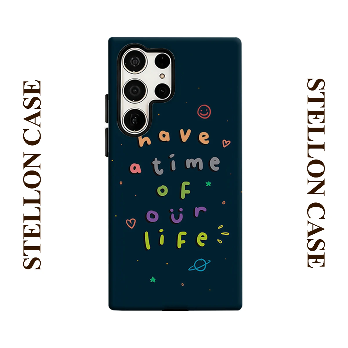 Happy Slogan Phone Case for Samsung Galaxy S26 S25 Ultra S24 S23 Ultra Plus Glossy Double-layer Back Cover