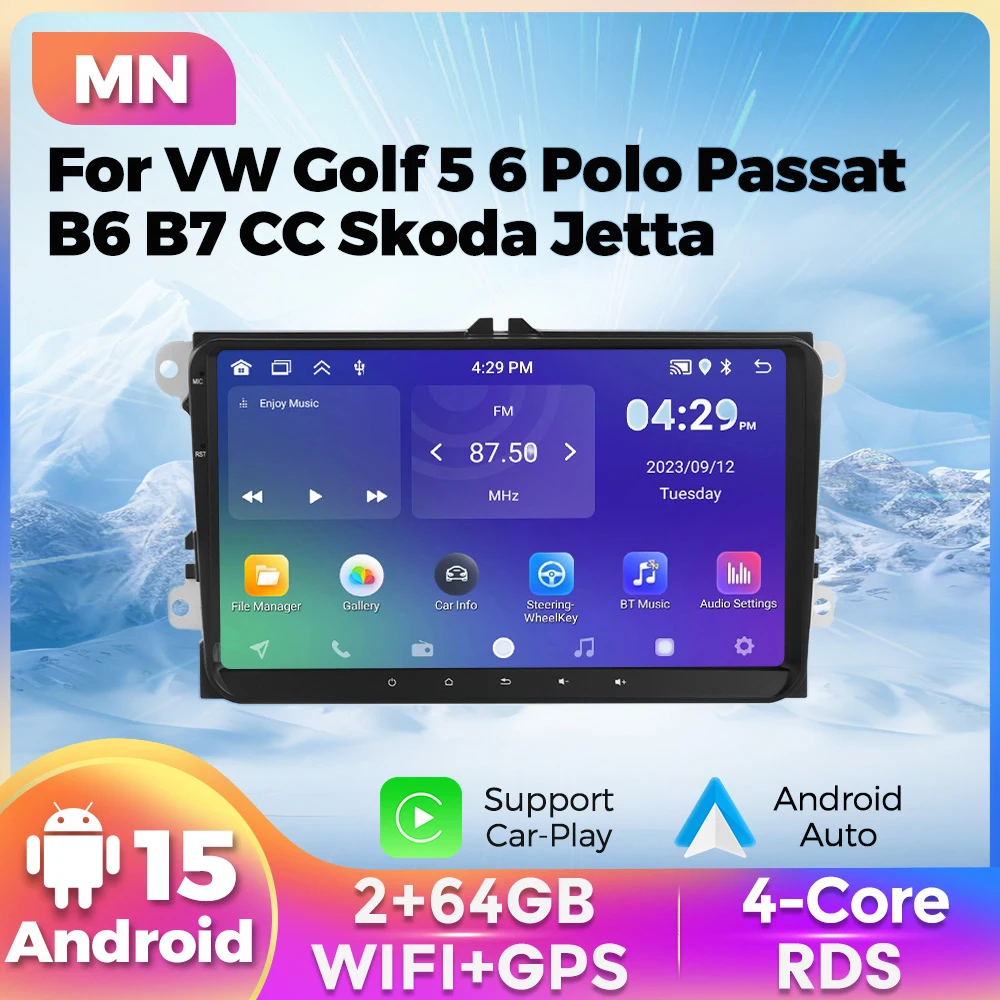 

9-дюймовая автомагнитола Android 15 для VW Volkswagen Skoda Octavia Golf 5 6 Touran Passat B6 Polo Jetta, 2DIN GPS мультимедийный видеоплеер