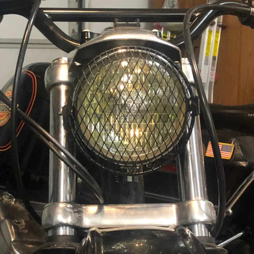 6.5 "دراجة نارية العلوي شبكة شواء الحرس الجبهة مصباح شبكة غطاء مصبغة حامي ل مقهى المتسابق كروزر غطاء المصباح