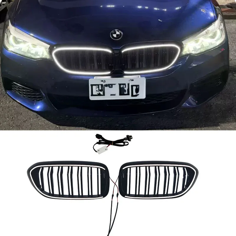 

Сетка переднего бампера для BMW 5 серии G30 со светодиодом 2017, 2018, 2019, 2020, сотовый капот, ABS, гоночные грили, решетка, автомобильные аксессуары