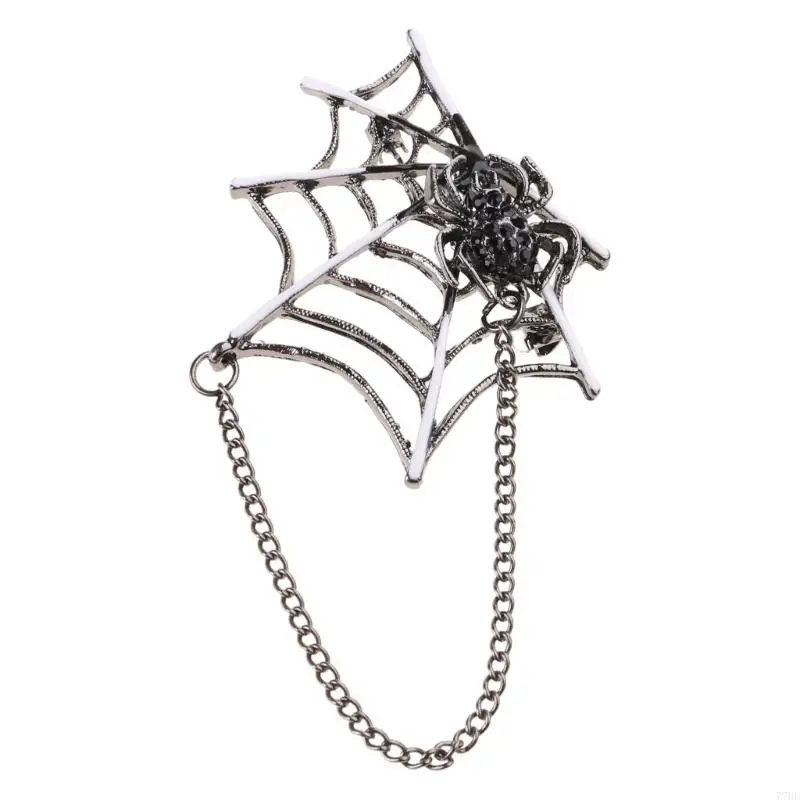 

77HE Spiders Brooch Pin с цепью, панк -пауки.
