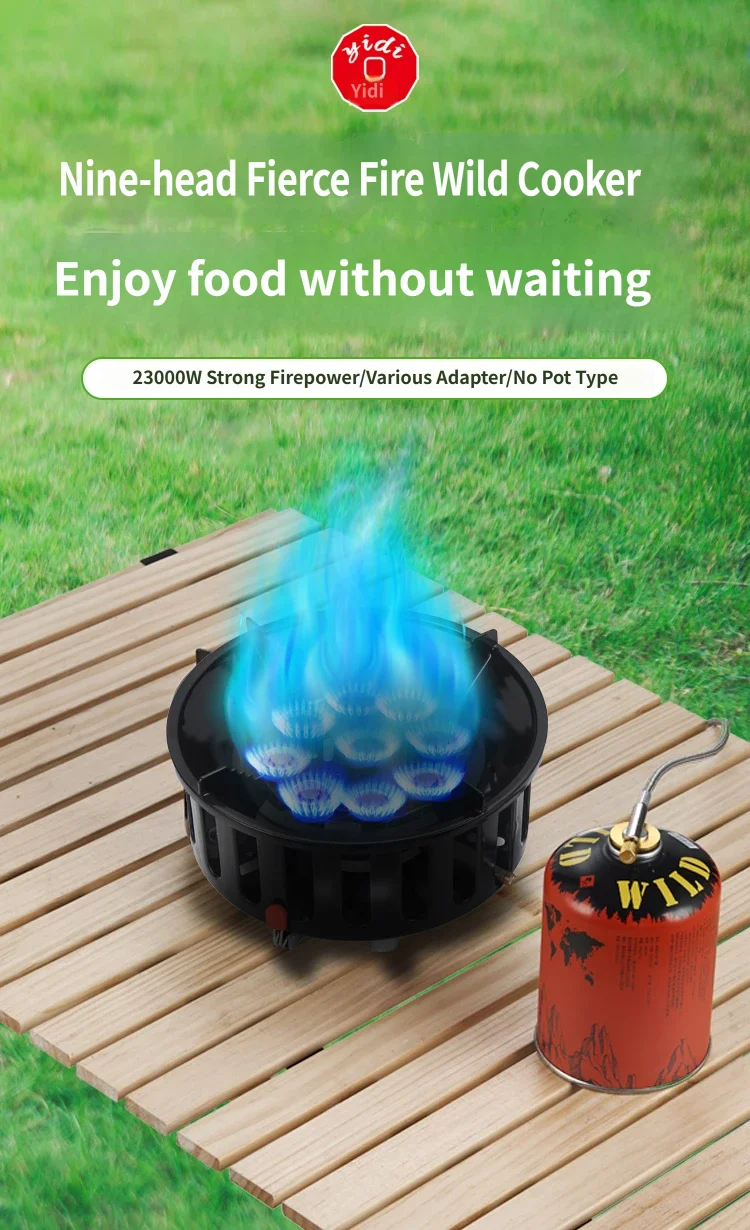 21000W 9-Core Camping Stove High-Power Gas Burner Strong Fire Power Portable Tourist Burner Windproof Stove Burner for Outdoor