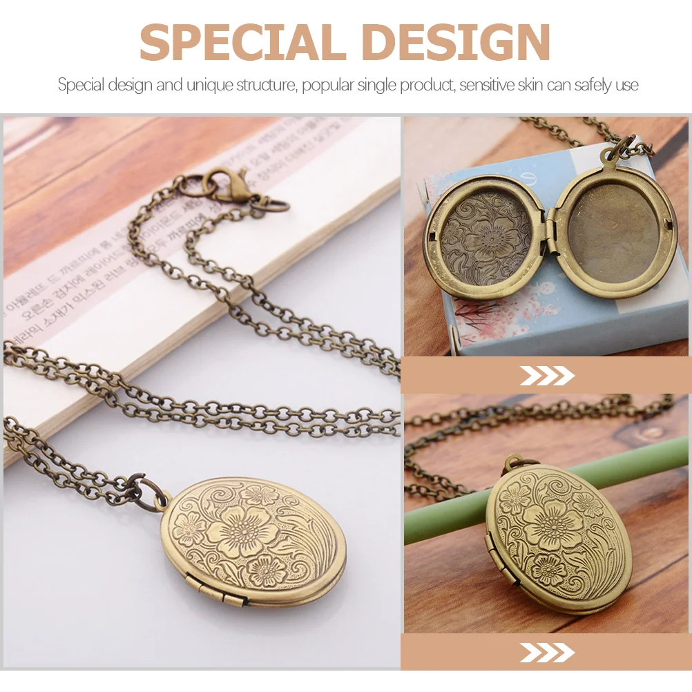 

Photo Necklace Retro Locket Pendant Delicate Alloy Charm Necklace Gift for Women Men Unique Stylish Neck Jewelry