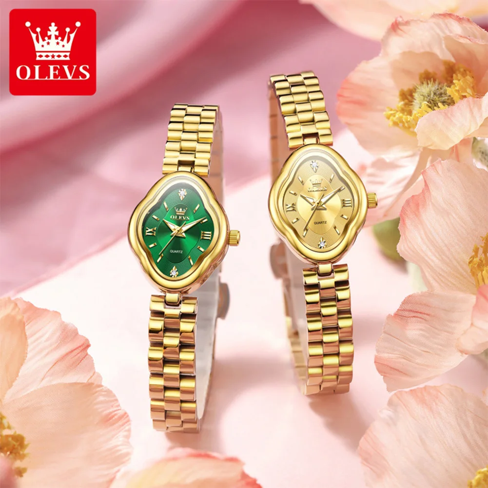 

OLEVS Woman Watch Oval Personalized Retro Original Quartz Watch for Women Gold Solid Steel Strap Waterproof Ladies Watches 5666