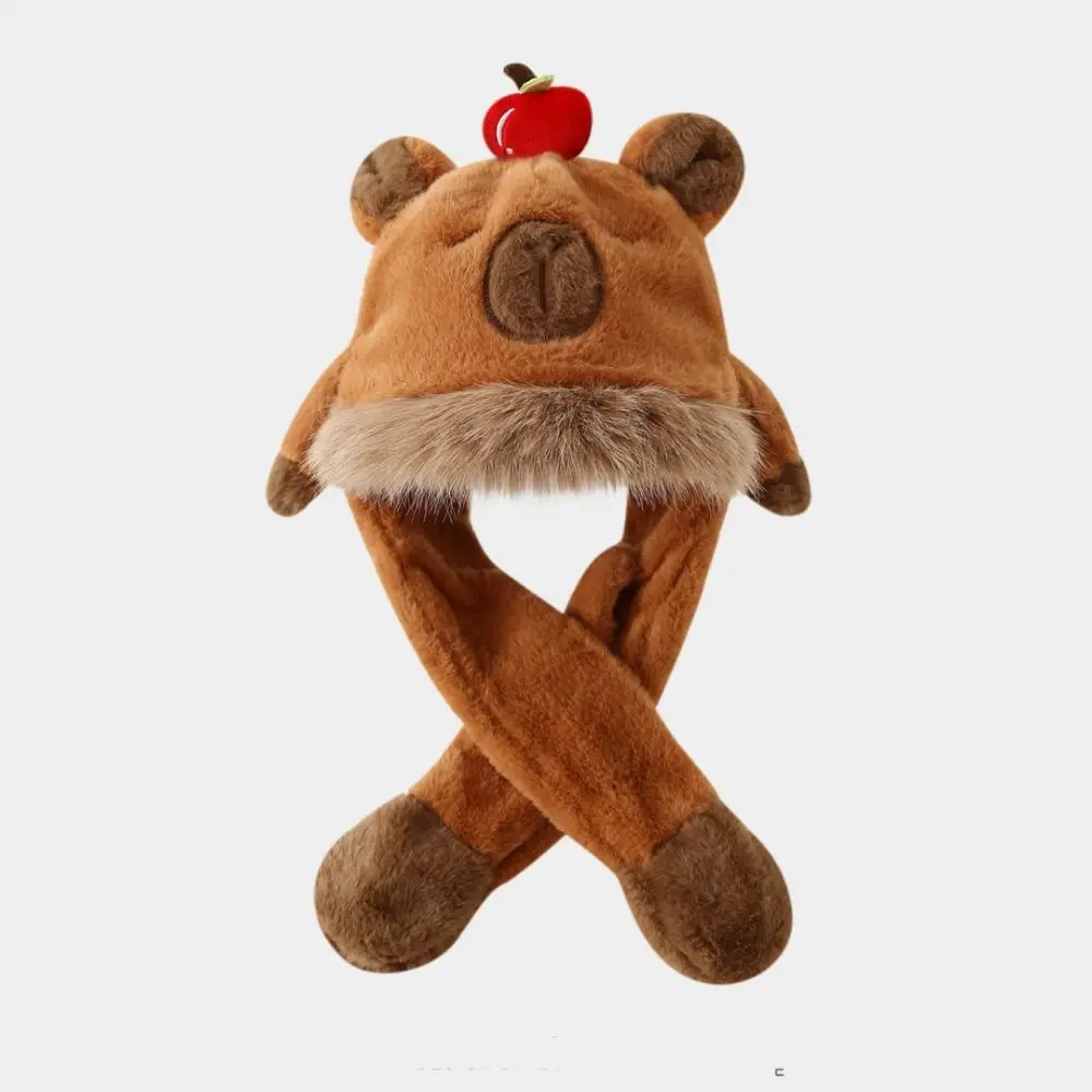 

Kawaii Windproof Ear Protection Hat Movable Ears Soft Hat Scarf Set Integrated Thickened Capybara Hooded Scarf Outdoor